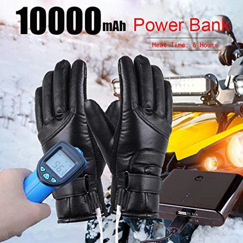 APWIKOGER Leather Thermal Heated Gloves Waterproof Cycling