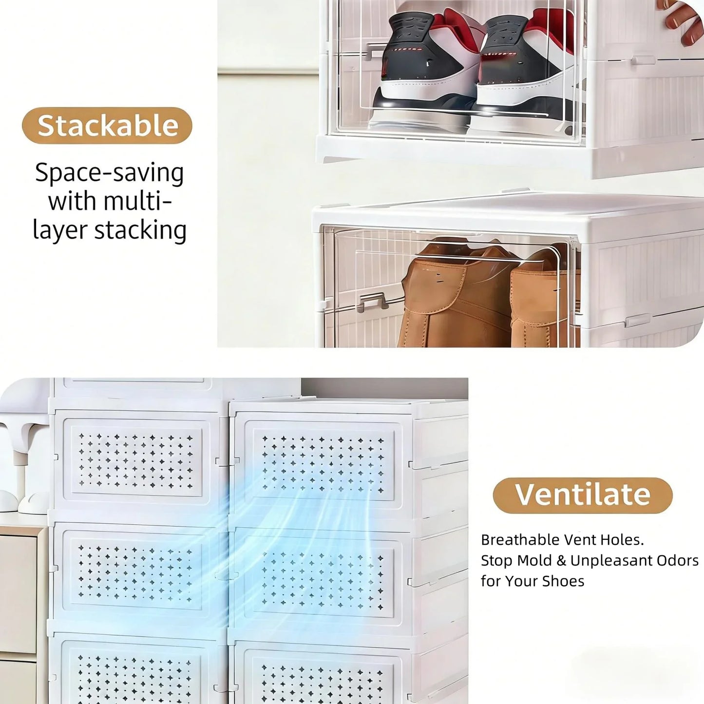 Foldable Six Layer Transparent Shoe Box Storage Organizer