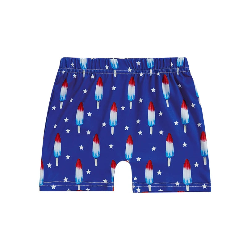 American Flag Rocket Print Toddler Shorts With Elastic Waist