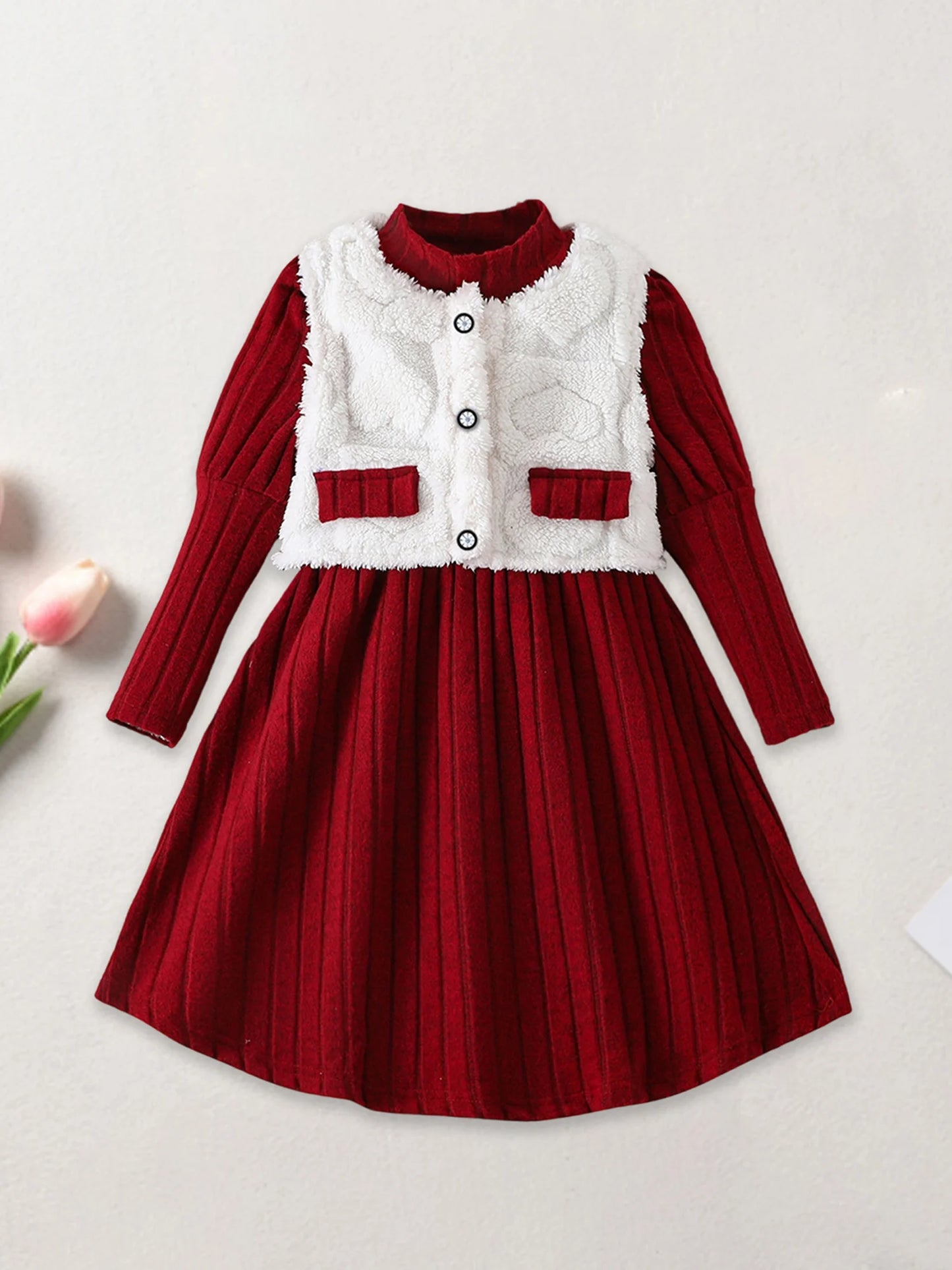 Girls 3 Piece Winter Outfit Cable Knit Sweater Leggings Faux Fur Hooded Coat