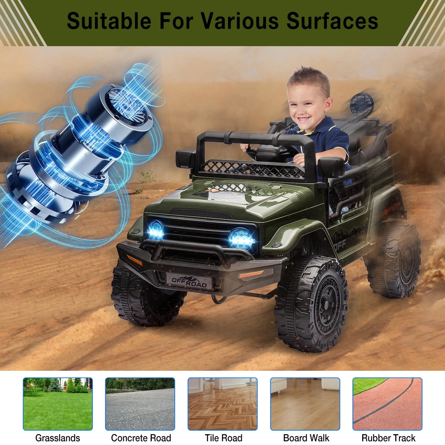 HiMISSE 12V Kids Ride On Truck With Remote Led Lights