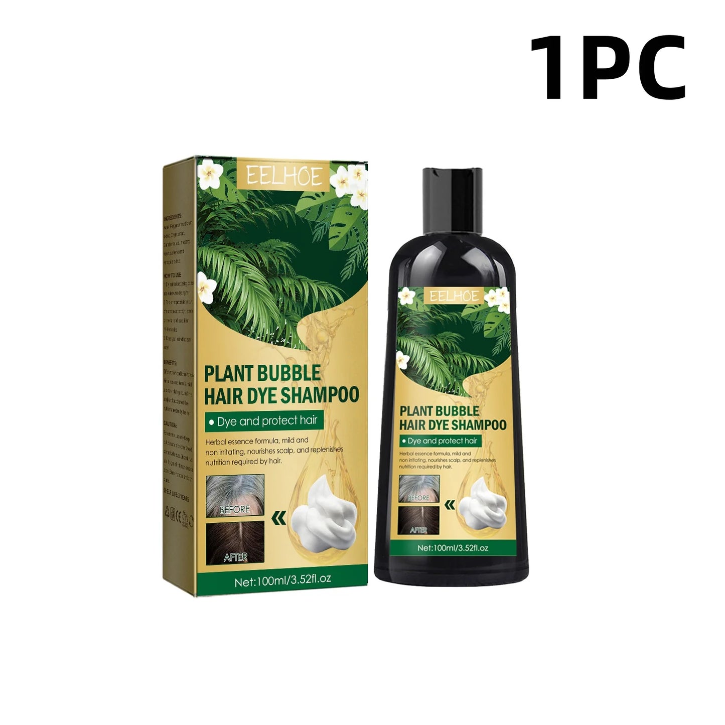 EELHOE Botanical Black Hair Dye Foam Natural Color Long-Lasting Gentle Non-Irritating Treatment for Sensitive Scalp Damaged Hair