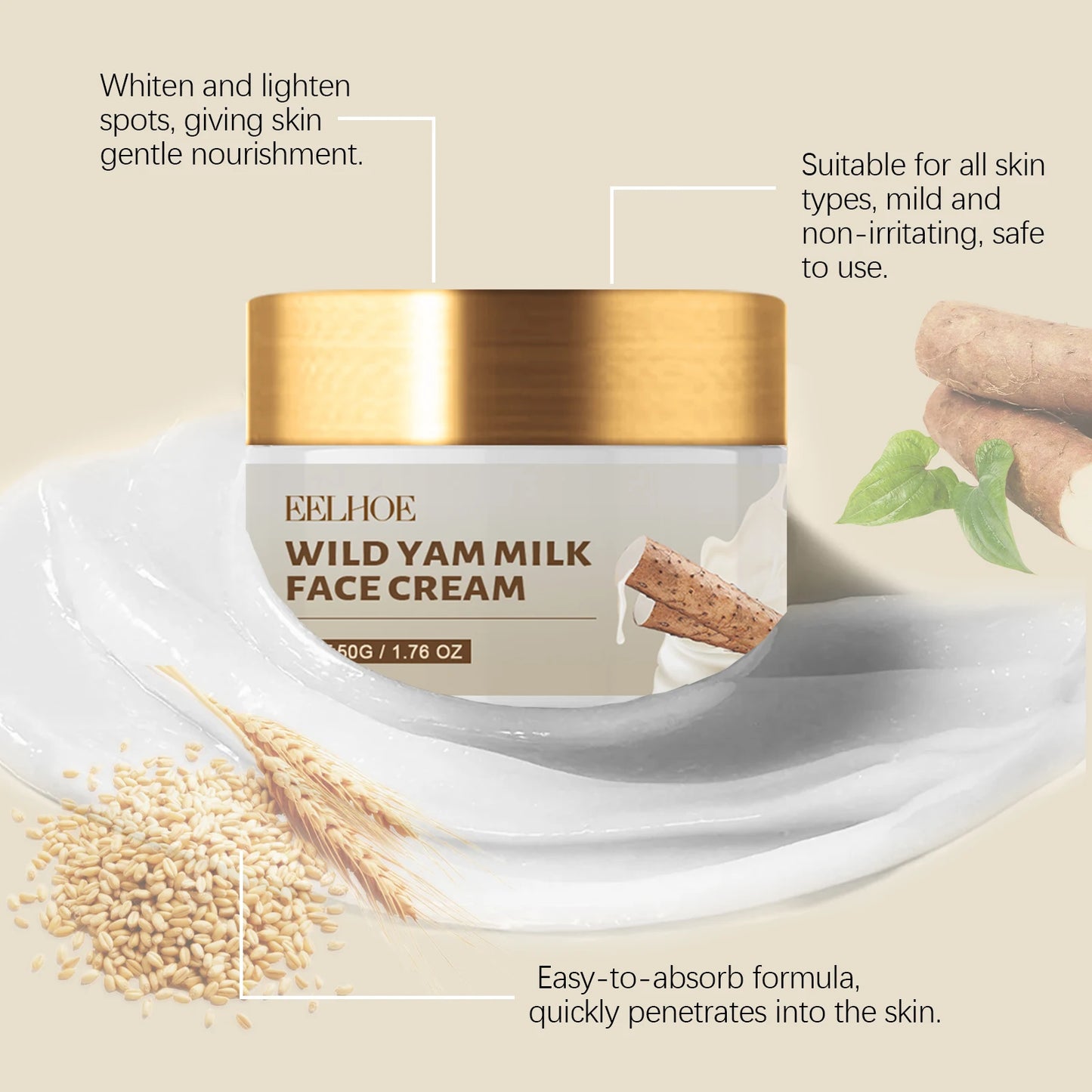 EELHOE Wild Yam Moisturizing Skin Care Set 1set Winter Hydrating Face Cream Lotion Toner Kit Protective Barrier Non Greasy