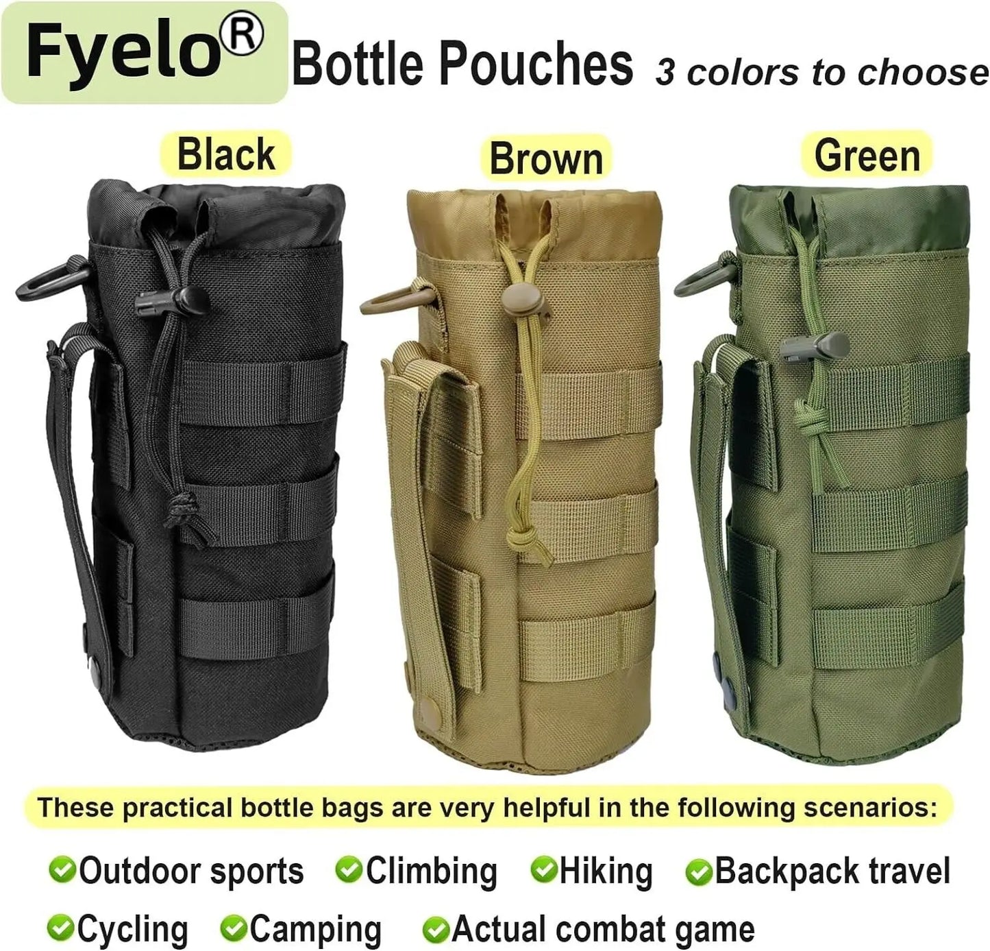Molle Water Bottle Pouch Tactical Backpack Accessory Drawstring Mesh Bottom