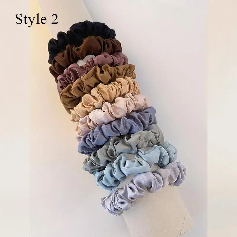 10pcs/Set Colorfu Hair Bands Women Hair Tie Satin Silk Scrunchies Simple Girls Hair Accessories Fabric Loop Hair Rope Headwear