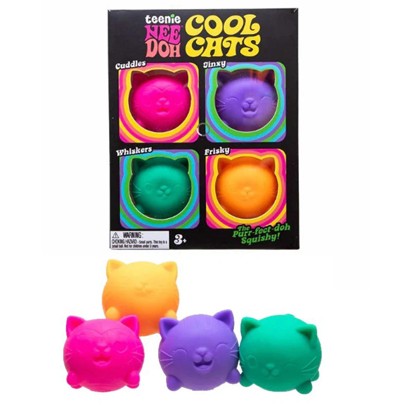 Needoh Teenie Cool Cats 3 Pack Mini Cat Fidget Toys Stress Relief