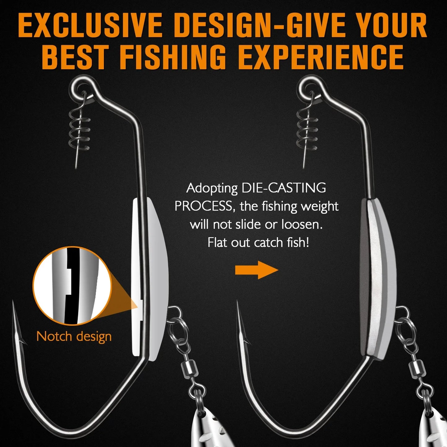Dovesun 12PCS Underspin Weighted Swimbait Hooks Weighted Fishing Hooks Saltwater Freshwater Worm Weedless Hooks for Bass Fishing
