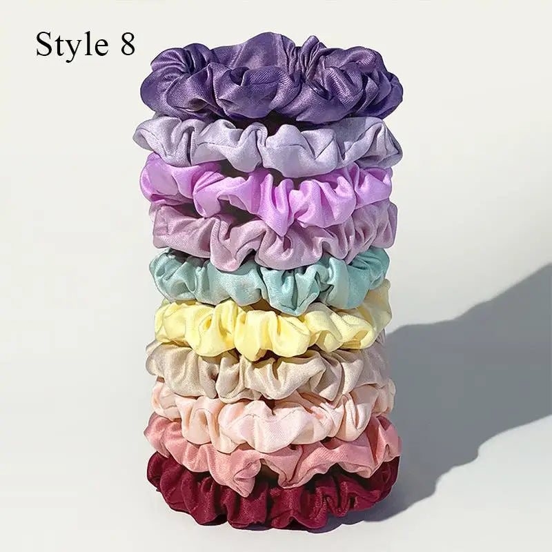 10pcs/Set Colorfu Hair Bands Women Hair Tie Satin Silk Scrunchies Simple Girls Hair Accessories Fabric Loop Hair Rope Headwear