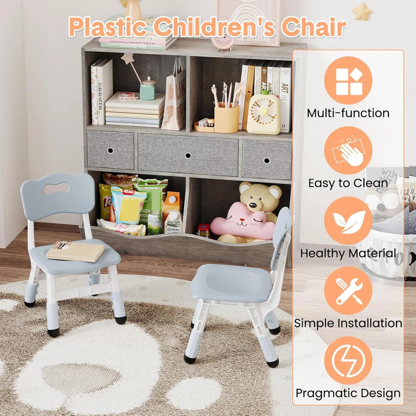 2pcs Stackable Adjustable Kids Chair Photo Prop Small Furniture 3-Level Height Toddler Chair For Home School Daycare