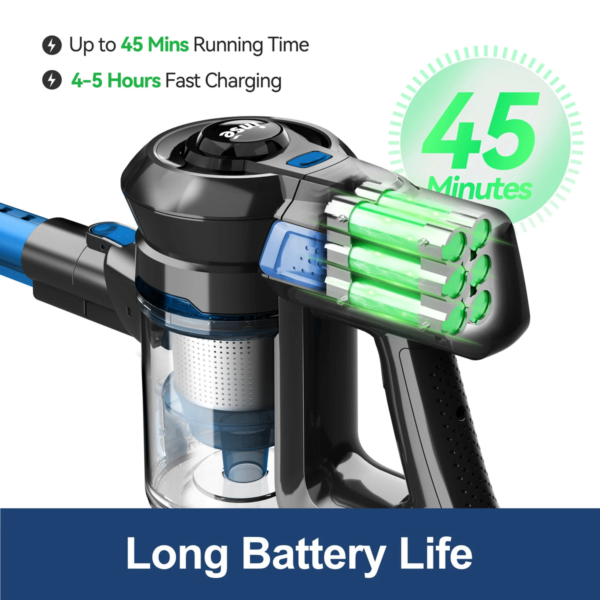 INSE N650 Cordless Vacuum Cleaner, 25Kpa Lightweight Stick Vacuum, Up to 45 Min