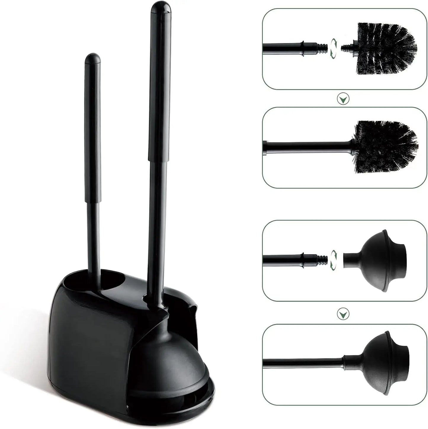 2 In 1 Toilet Brush And Plunger Set With Silicone Brush Head Strong Suction Rubber Cup Space Saving Bathroom Cleaning Tool With Storage Holder Toilet Brush Toilet Plunger Bathroom Cleaning Tools