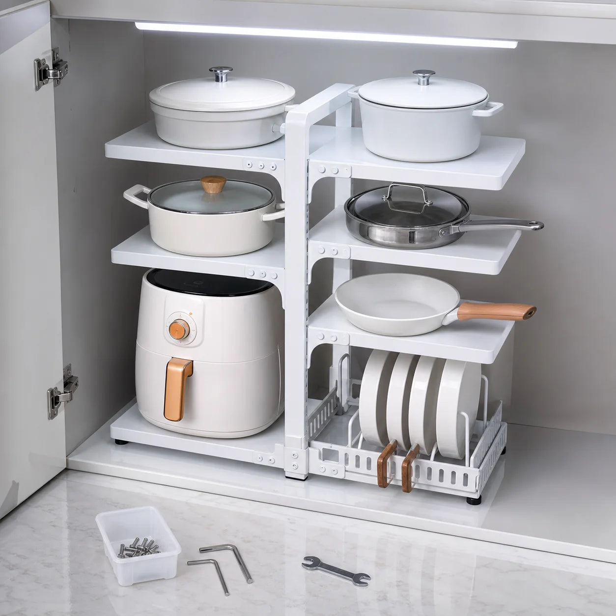 Adjustable Height 2/3/4/5/7 Layer Stainless Steel Kitchen Storage Rack Black Painted Multi-layer Sink Organizer for Pots Plates Home Use Cabinet Shelf