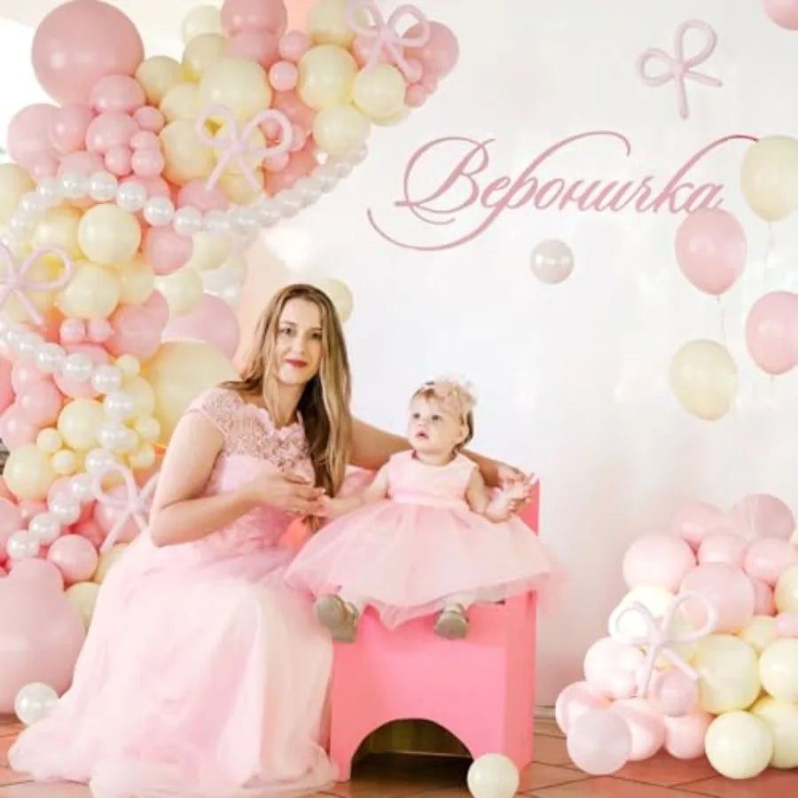 Pearl Balloon Arch Garland Kit With Coquette Bows For Weddings