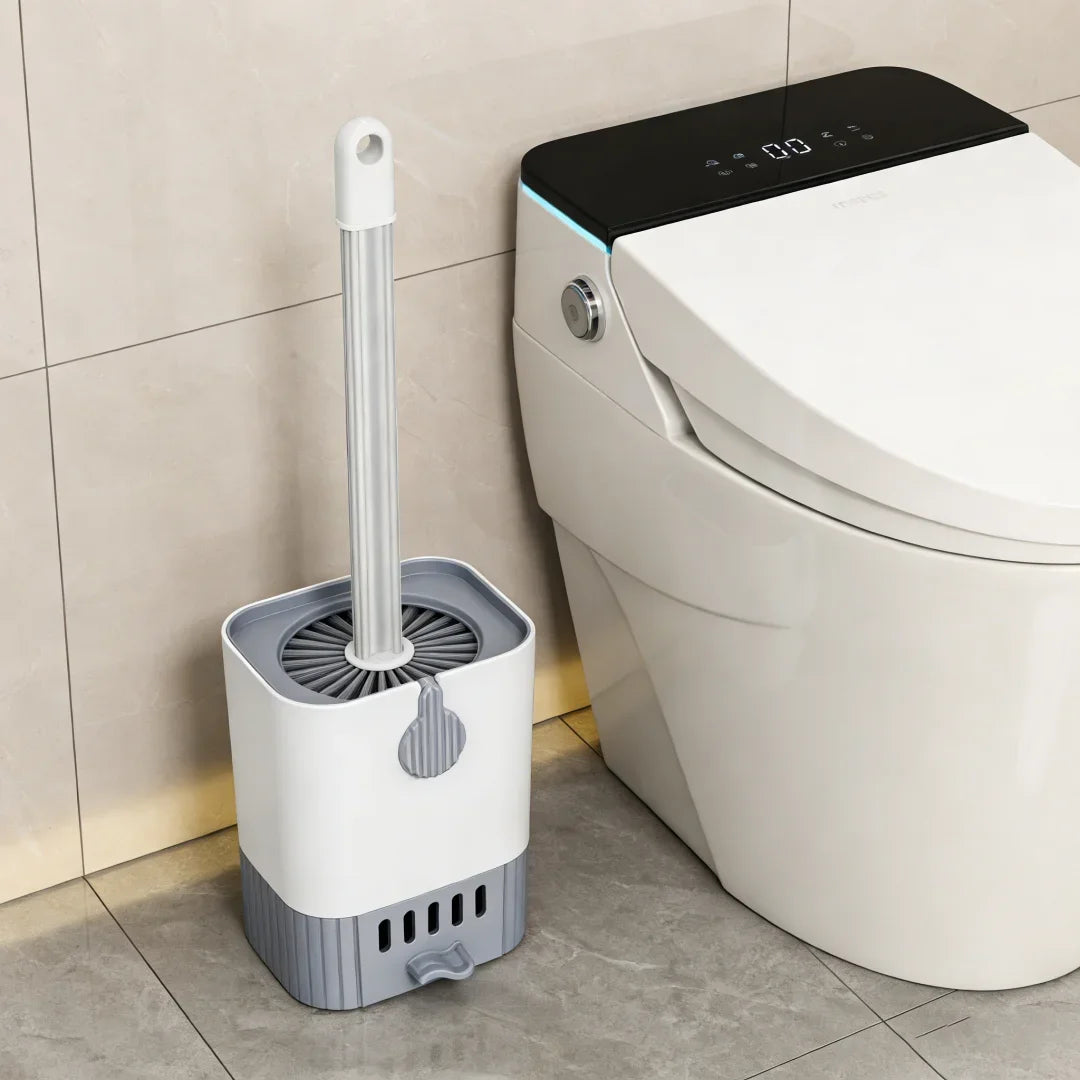 Wall Mount Toilet Brush Slim Holder No Drill Space Saving