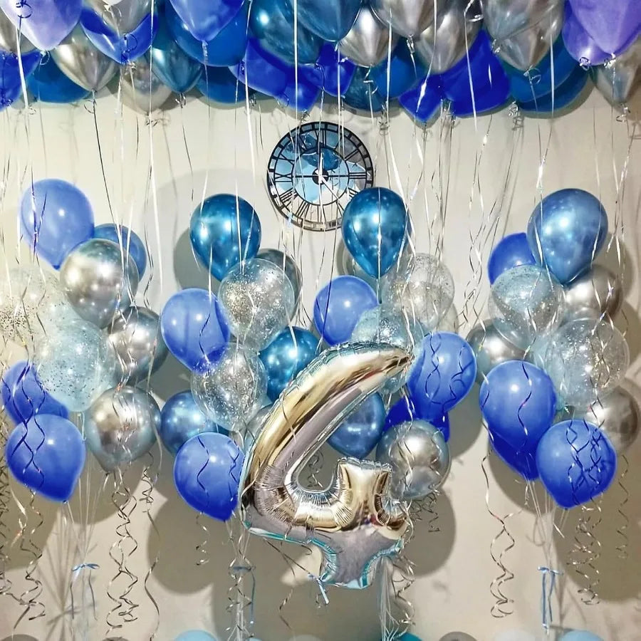 Blue Silver Balloons Set 60 Pcs 12 Inch Navy Blue Balloons with Silver Metallic Confetti for Birthday Baby Shower