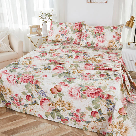 LISSTHERCN Egyptian Cotton Fitted Sheet Set Floral Print