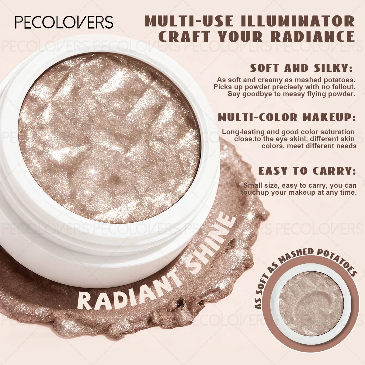 10PCS/SET Glitter Highlight Eyeshadow Palette Mashed Potatoes Texture Lasting Shimmer Illuminator Brighten Highlighter Eye Cosmetic