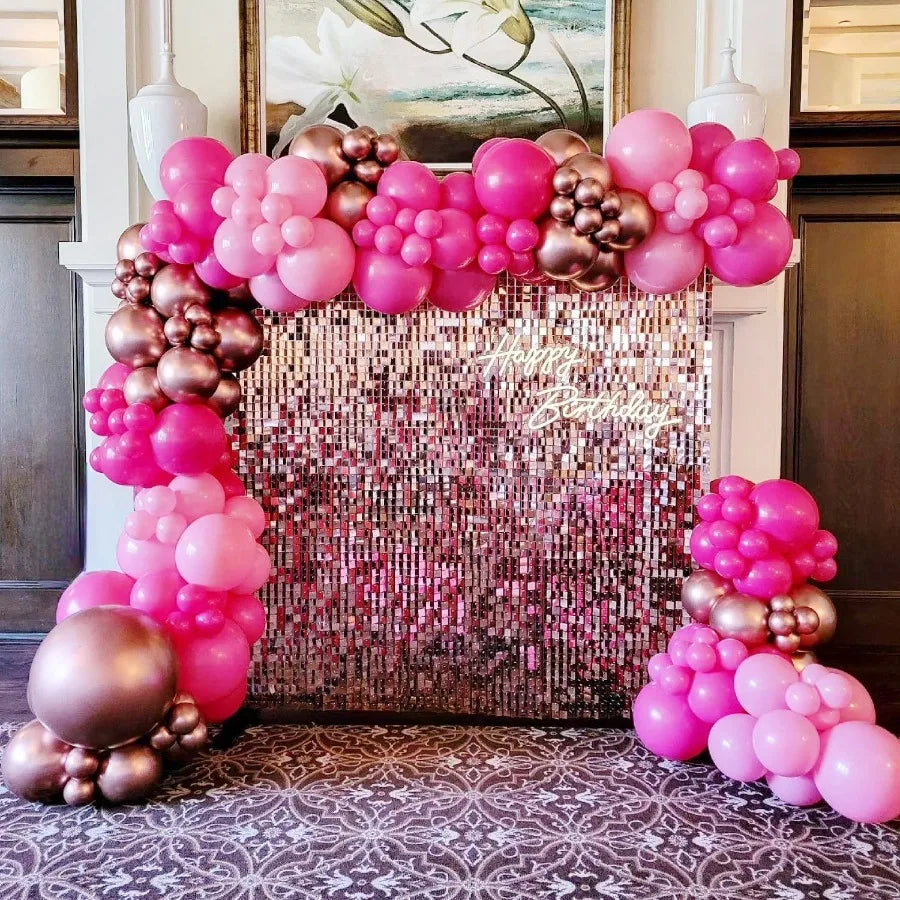 Pink Balloons Garlands Arch Kit 124pcs Hot Pink Metallic Magenta Latex Balloons For Wedding Engagement Princess