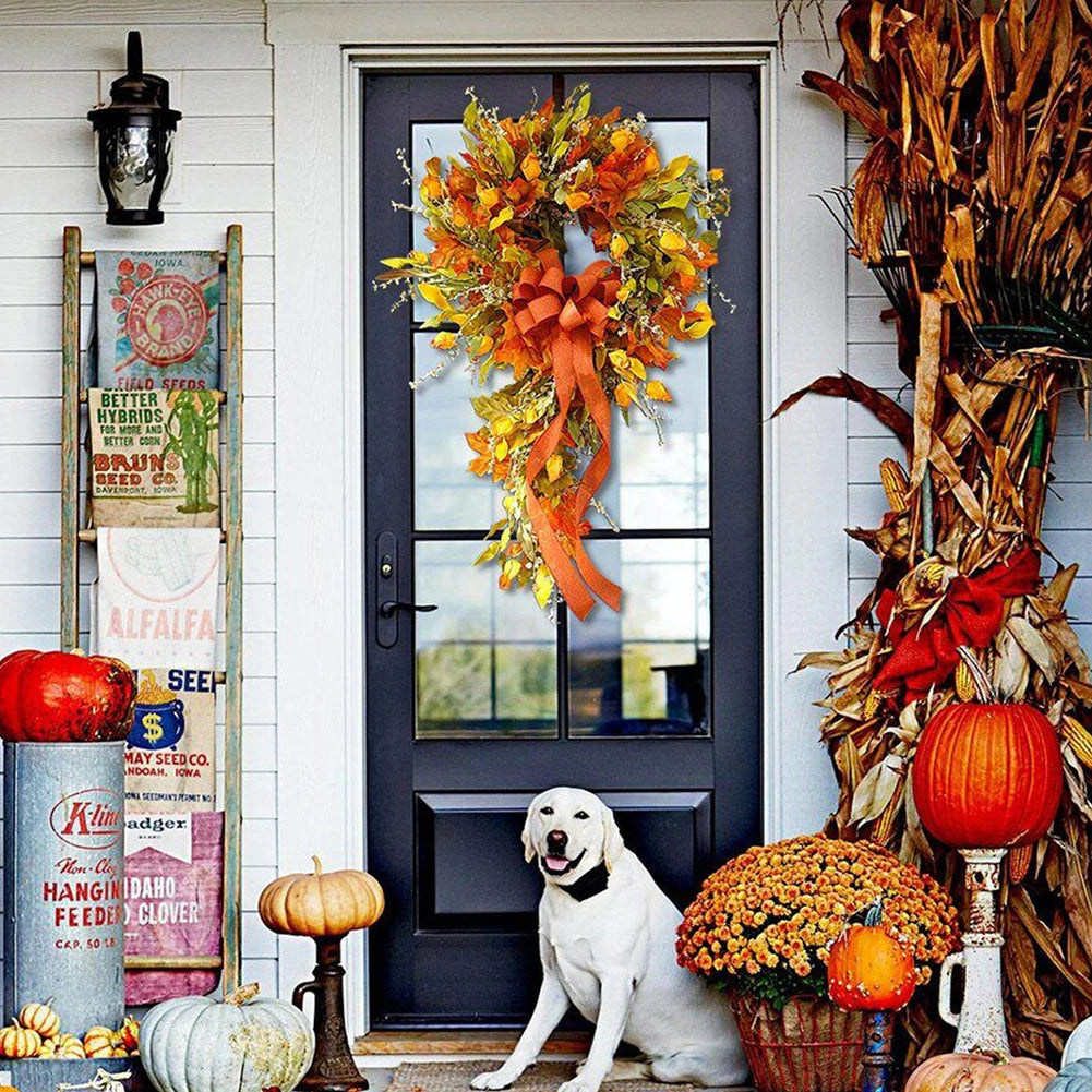Shunmaii Thanksgiving Farmhouse Wreath Autumn Maple Leaf Indoor Decor