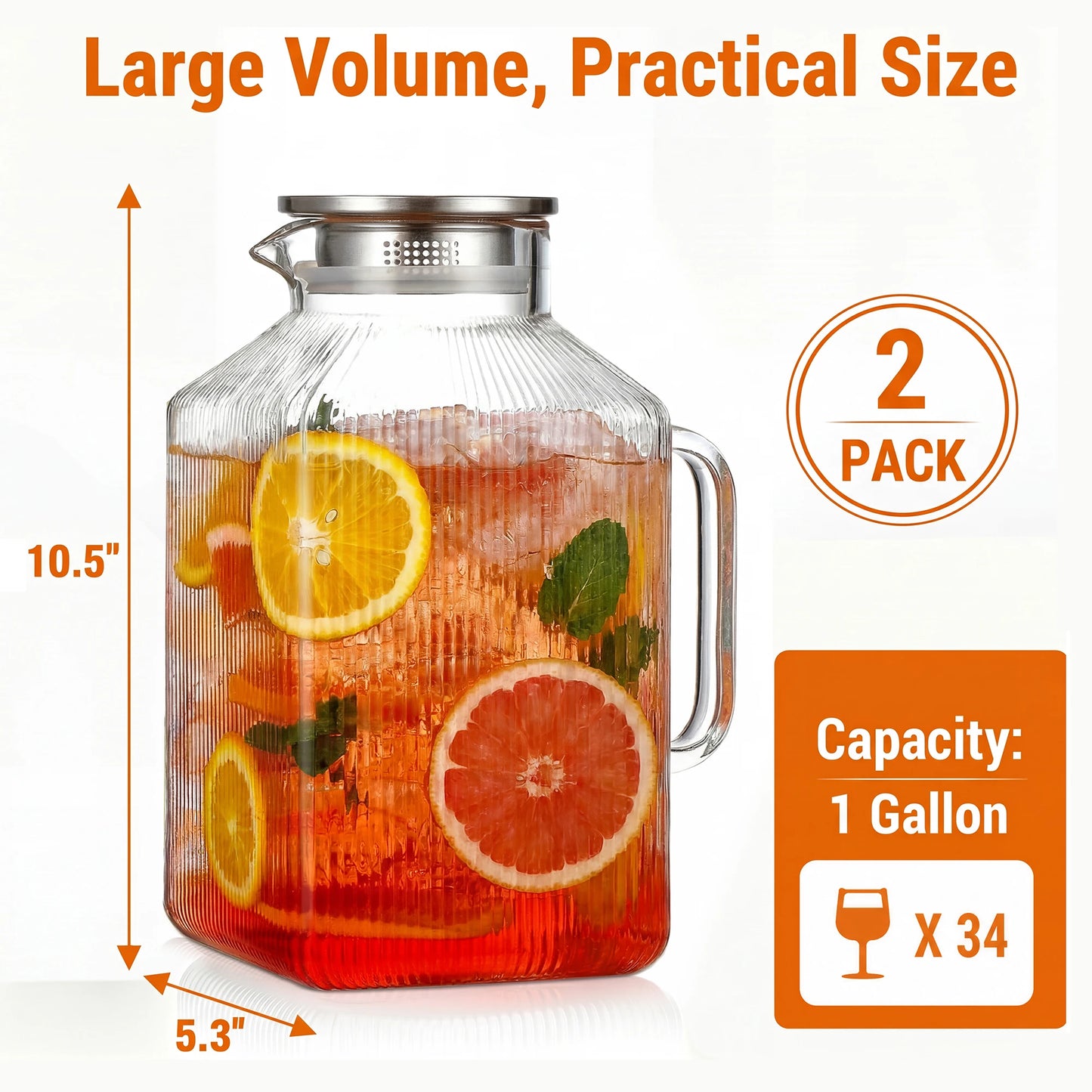 HiMISS Glass Water Pitcher With Handle And Strainer Lid