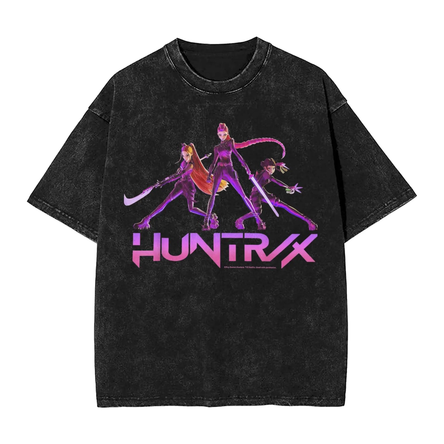 Huntrix Demon Hunter Washed Cotton T Shirt Men Summer