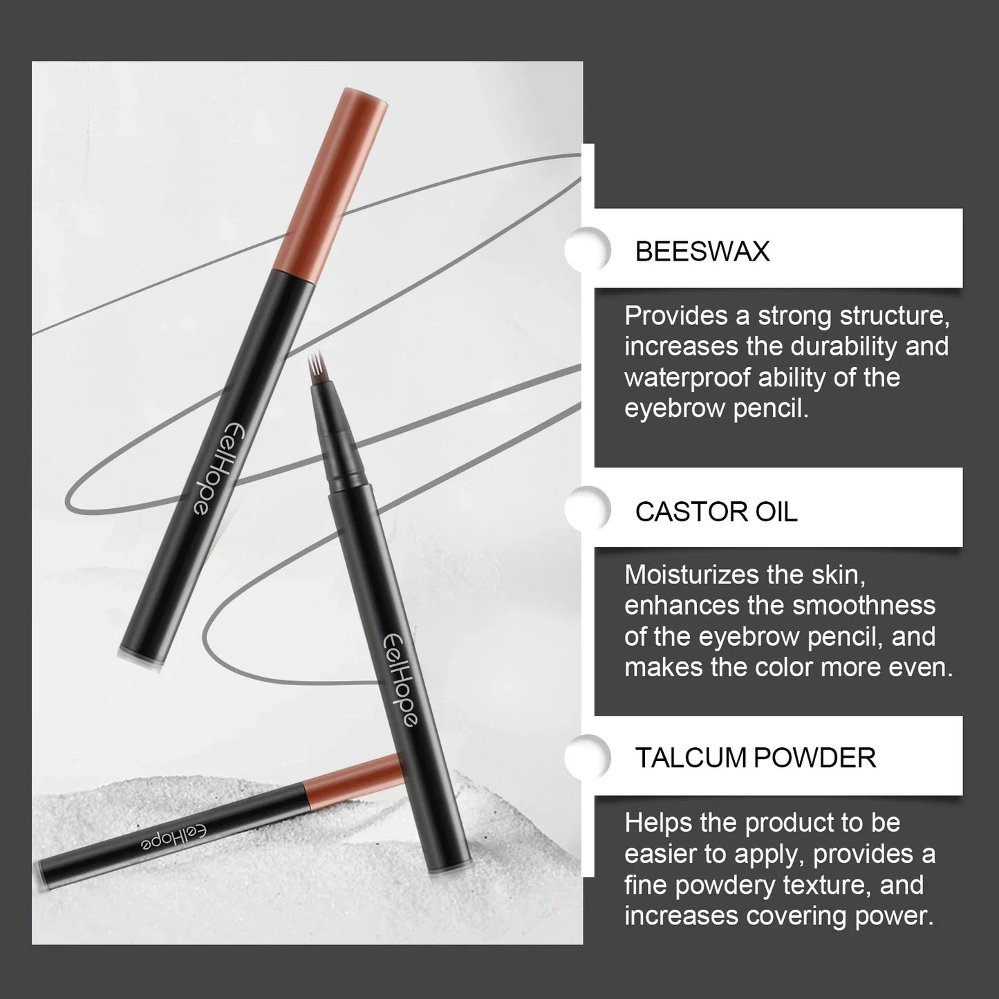 Eelhoe Eyebrow Pencil Waterproof Longwear No Creasing 3pcs