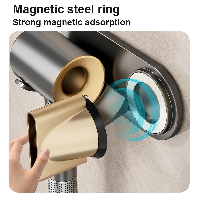 Magnetic Holder for Hair Dryer Nozzles - Drill-Free Plastic Mount, Universal Fit for Dyson/Leihen, Gray/White