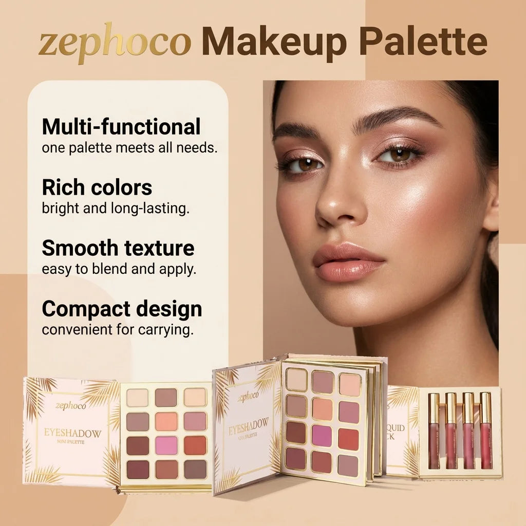 Tropical Gilded Makeup Set: All-in-One Eye Face Palette with Highlighter Blush 4Pcs Matte Liquid Lipstick Sculpting & Illuminating Sunkissed Bronze Glow Highly Pigmented Sweatproof Full Makeup Kit for Summer Festival Travel V