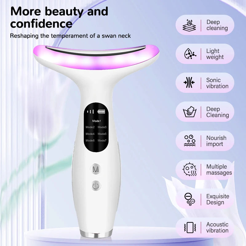 7Color Neck Face Massager Facial Massager Tool for Skin Care at HomeVibrating Face Massager with ThermalsGalvanic Machines Black