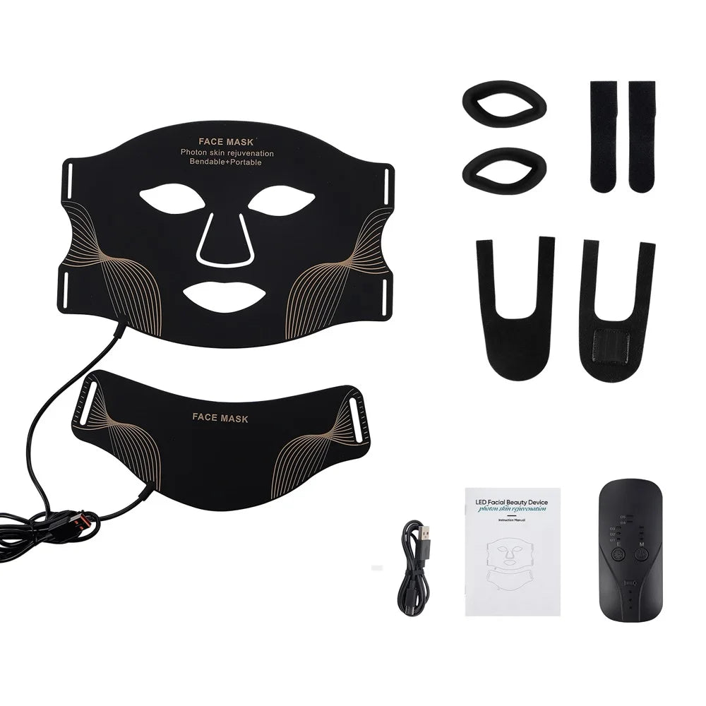 Silicone LED Mask Face With Neck 7 Colors LED Light Photon Therapy Anti Aging Rejuvenation Brighten Repair Skin Wireless Use