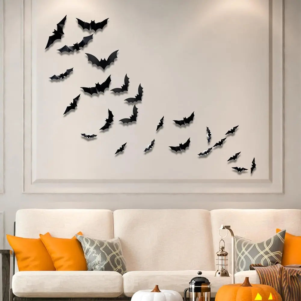 24pack Halloween 3D Bats Wall Decor, Luminous Scary Bat Window Cling