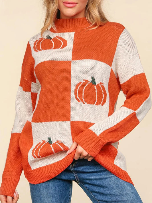 Goocheer Cat Themed Striped Knit Sweater Turtleneck