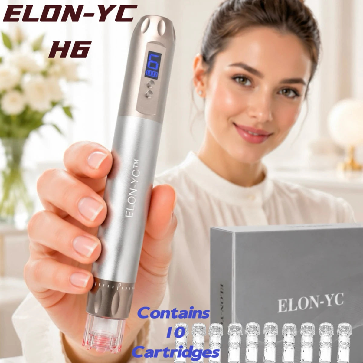 Original ELON-YC-H6 With 10 Cartridges Microneedling Pen 2-in-1 Beauty Equipment 0.25MM Needle
