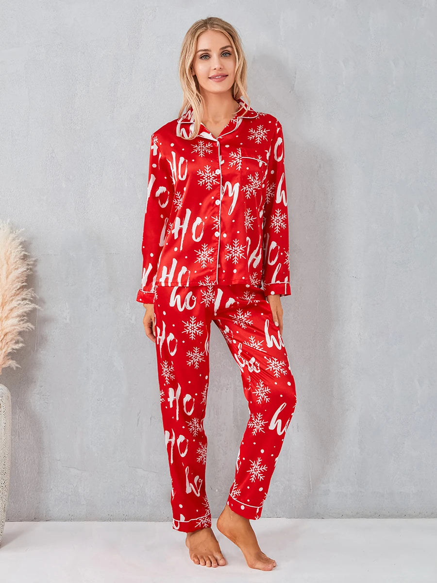 Women's 2 Piece Christmas Pajamas Set Long Sleeve Button Up Shirt And Ankle Length Pants Sleepwear Loungewear