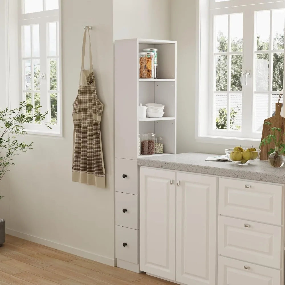 Storage Cabinet Tall Narrow Bathroom Organizer with 3-Level Adjustable Shelves Slim Free Standing Space Saver