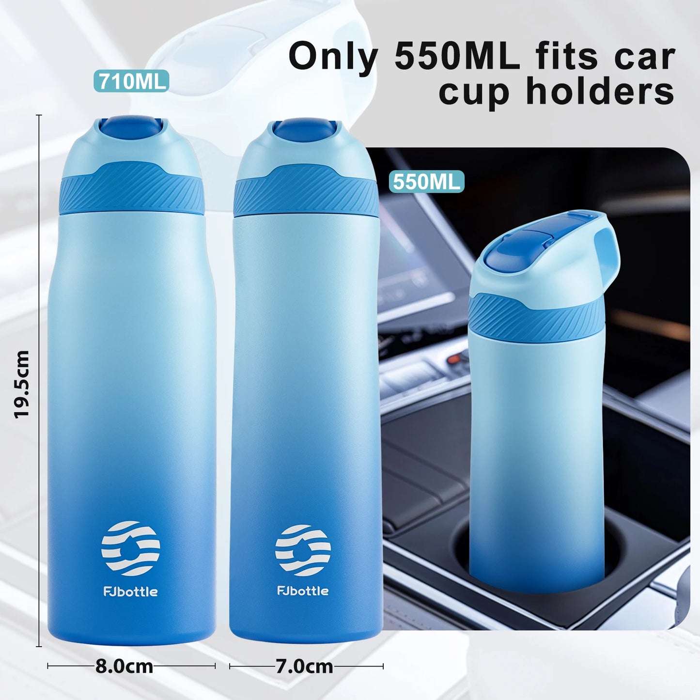 Fjbottle 710ml Stainless Steel Vacuum Insulated Water Bottle with Straw Leak Proof Thermal Flask for Sports