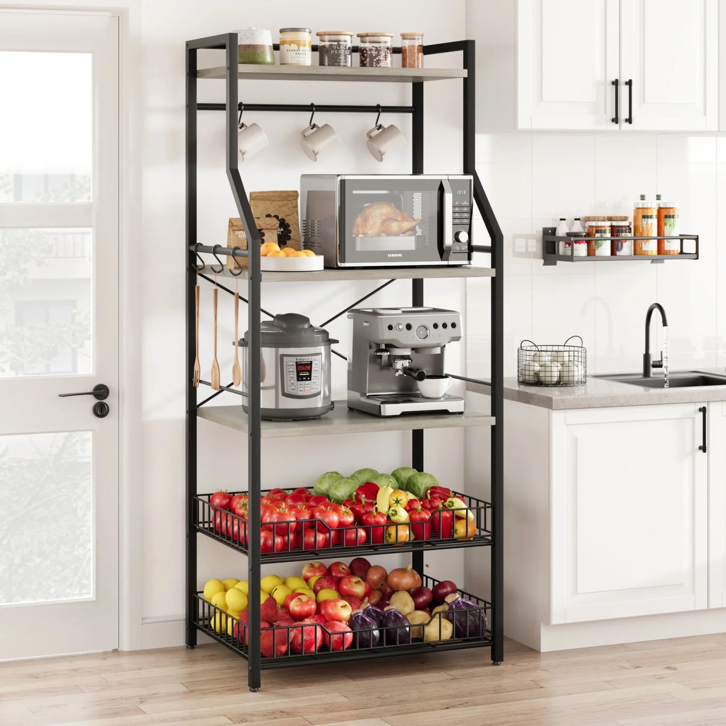 HiMISS Kitchen Bakers Rack With Microwave Oven Stand And Baskets