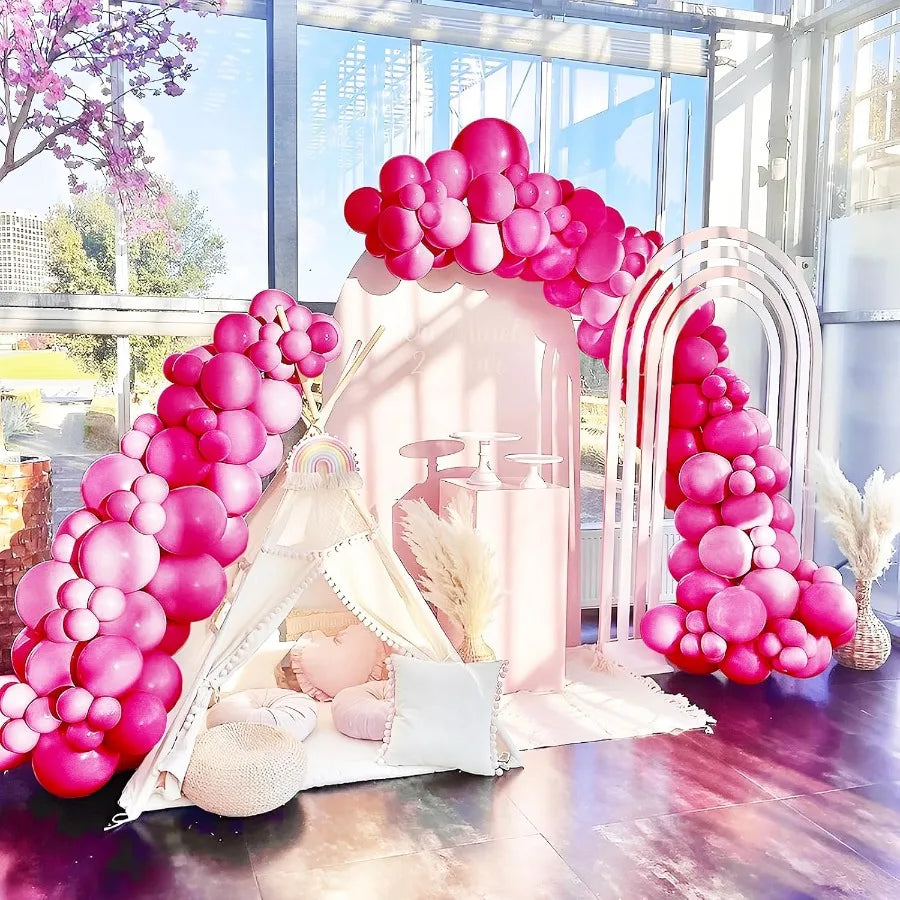 200 Pieces Hot Pink Balloons In Various Sizes For Elegant Baby Shower And Birthday Party Decorations