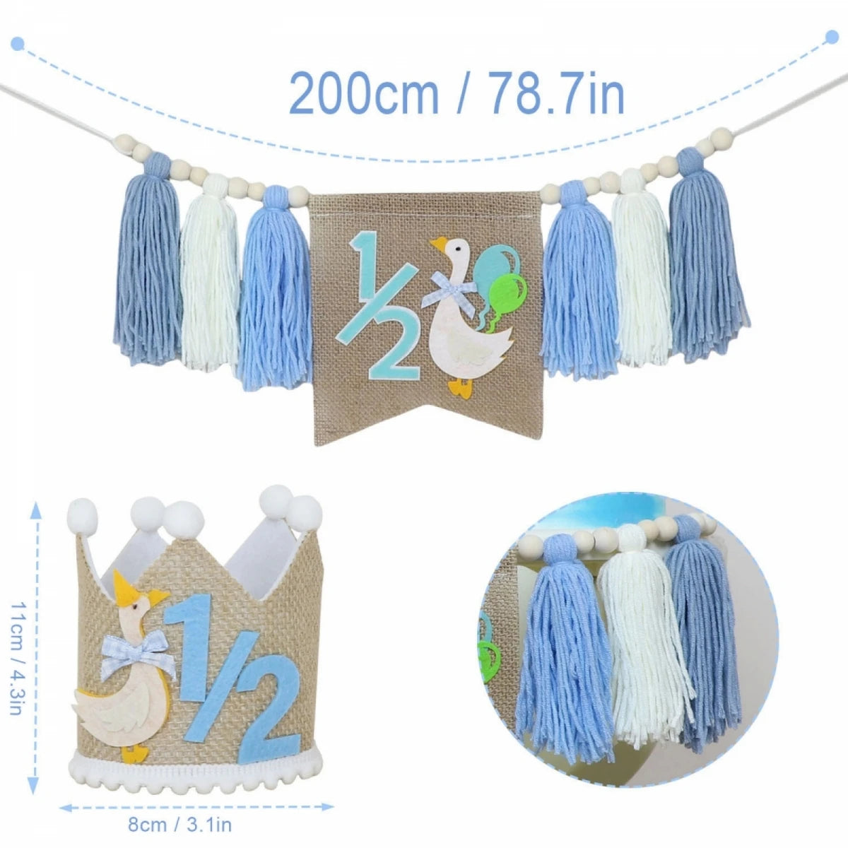 Birthday-Highchair-Banner With Garland Hat For Party Fireplace Mantle Decor 1 2 Birthday For Wooden 1 2 Birthday