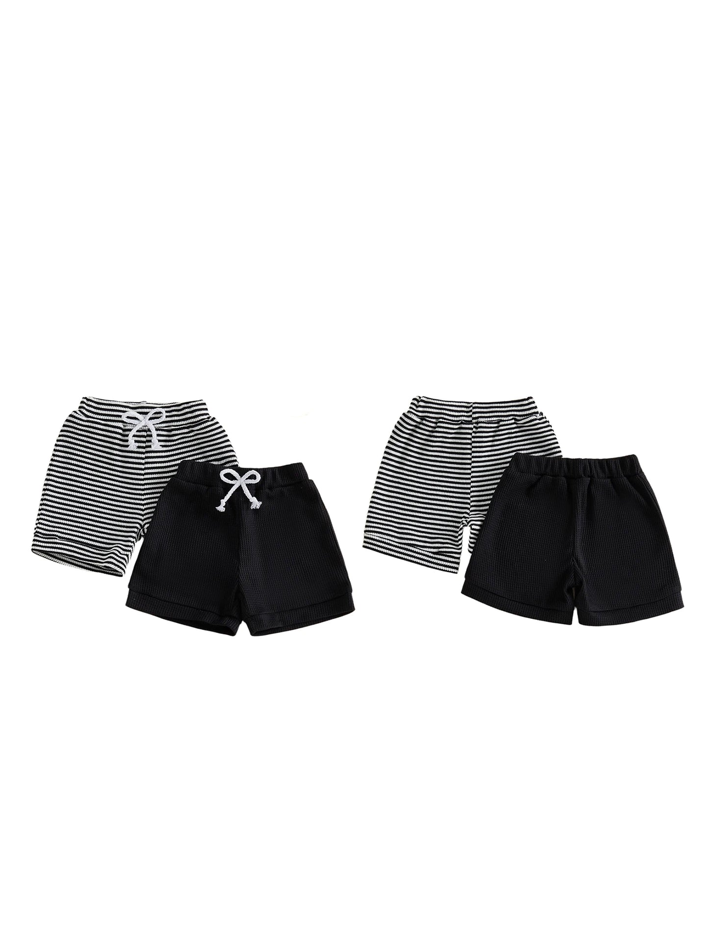 NONECN Toddler Cotton Shorts Elastic Waistband Solid Striped