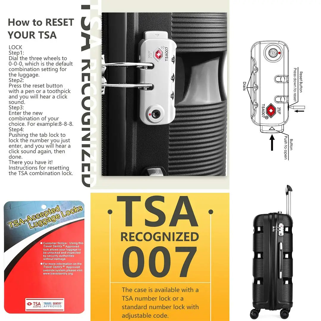 Kono 24 Inch Check In Suitcase 66L Spacious PP Hardshell TSA Approved For Secure Travel