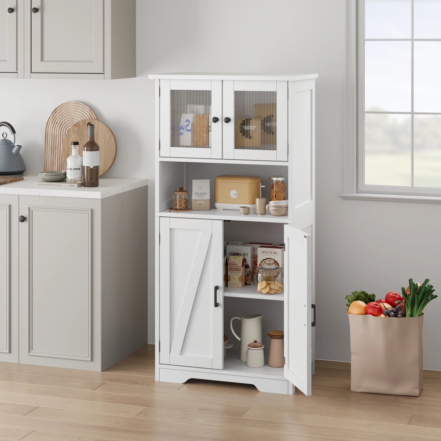 HobbyLane Free Standing Kitchen Pantry Cupboard with Four Doors