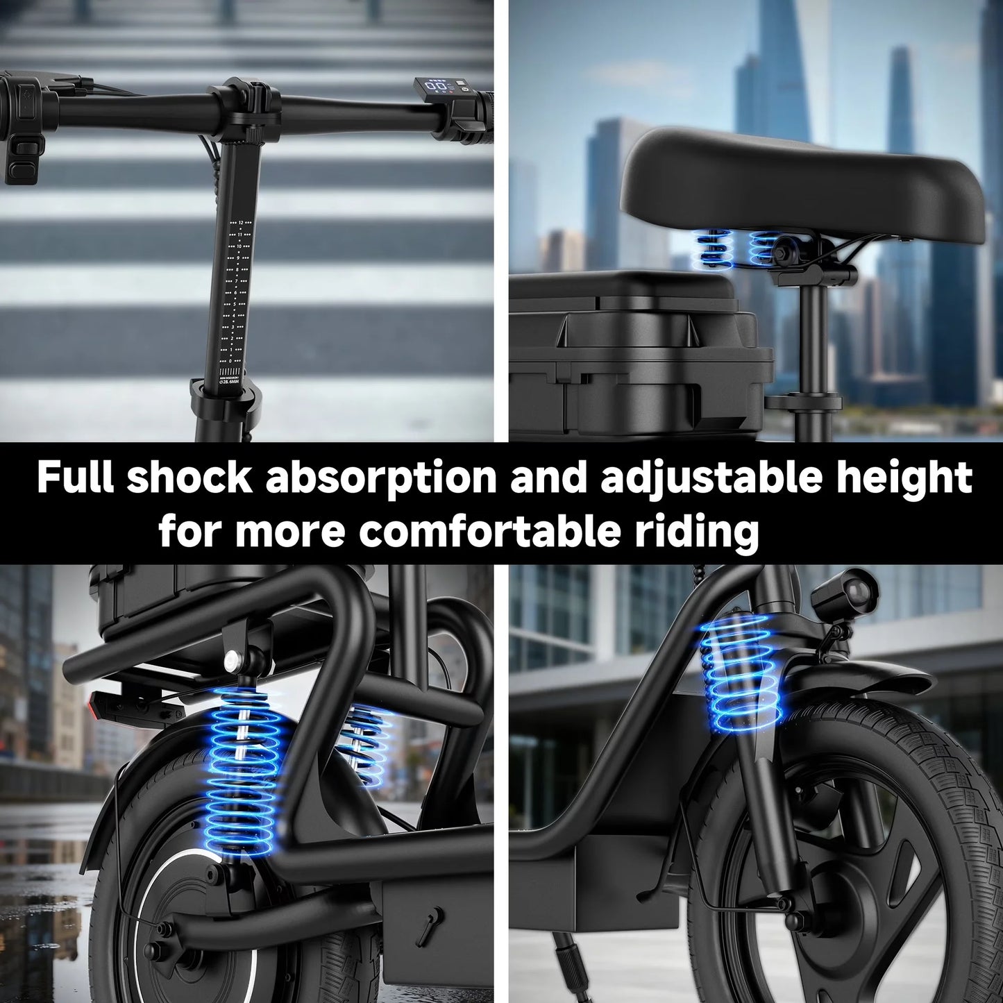 14inch Electric Scooter for Adults,Up to 22Mph Max Speed, 500W Motor, 28 Miles Max Range, Folding E-Bike with Dual Suspension
