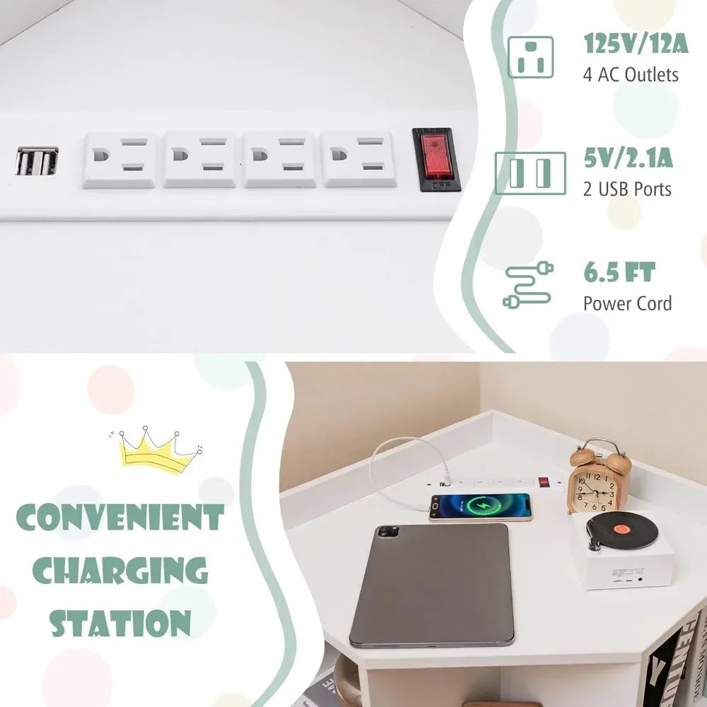 ANGDUO Kids Corner Cabinet With Charging Station USB Ports