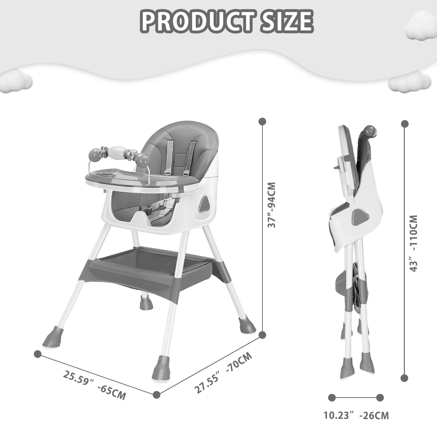 UBRAVOO Foldable Baby High Chair Antislip Pad Toy Rack