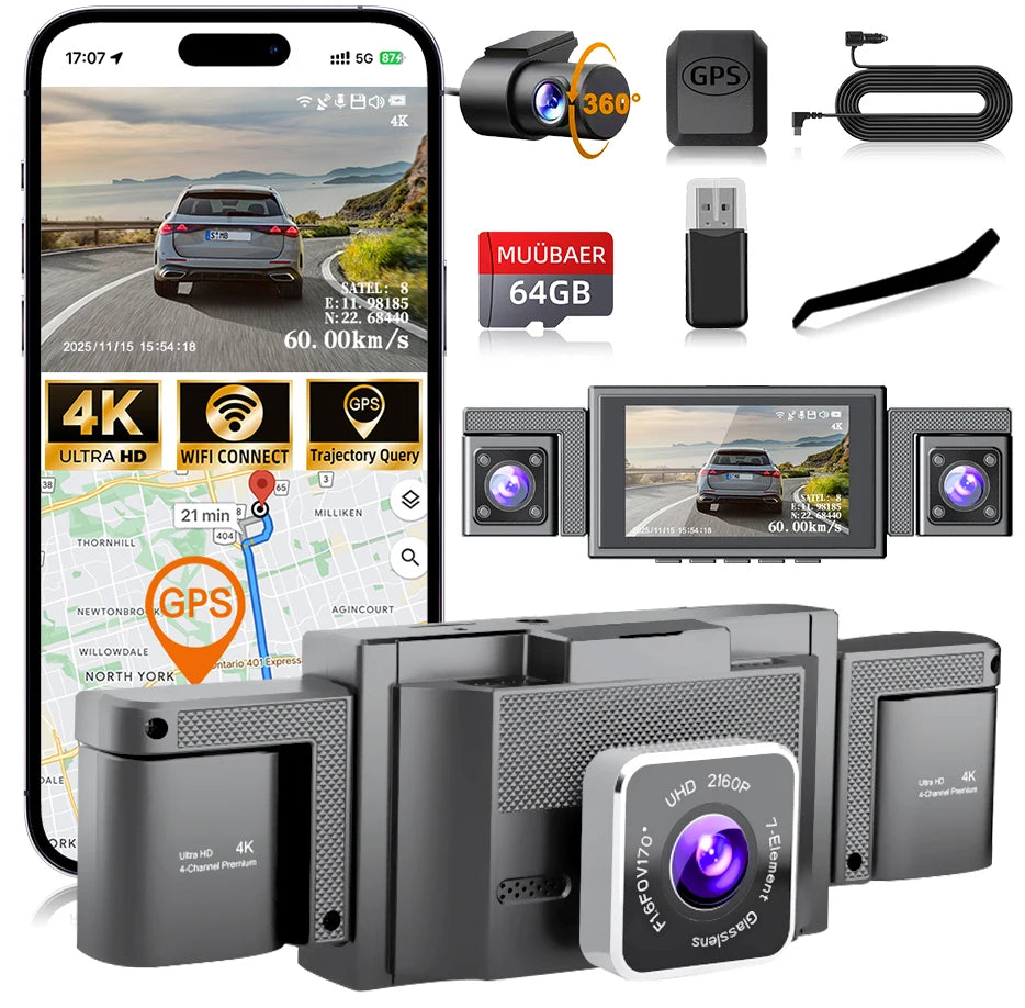 MUÜBAE 4K 360 Dashboard Cam With WiFi GPS Night Vision