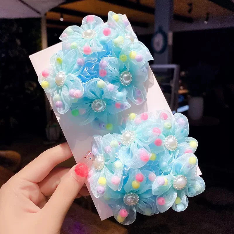Fluffy Flower Hair Rings For Kids Elastic Hair Bands Gift