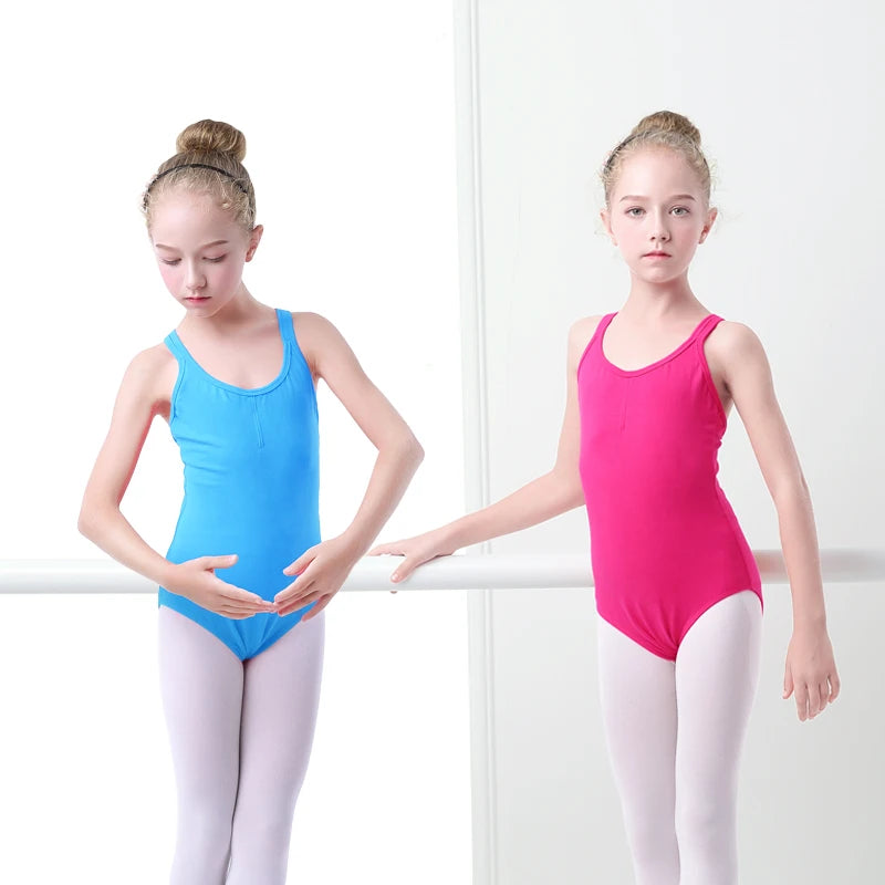 Girls Ballet Leotard Crossed Back Open Crotch Cotton Elastane Dancewear