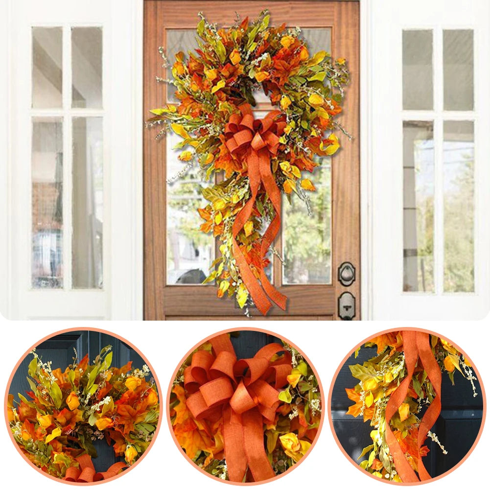 Shunmaii Thanksgiving Farmhouse Wreath Autumn Maple Leaf Indoor Decor