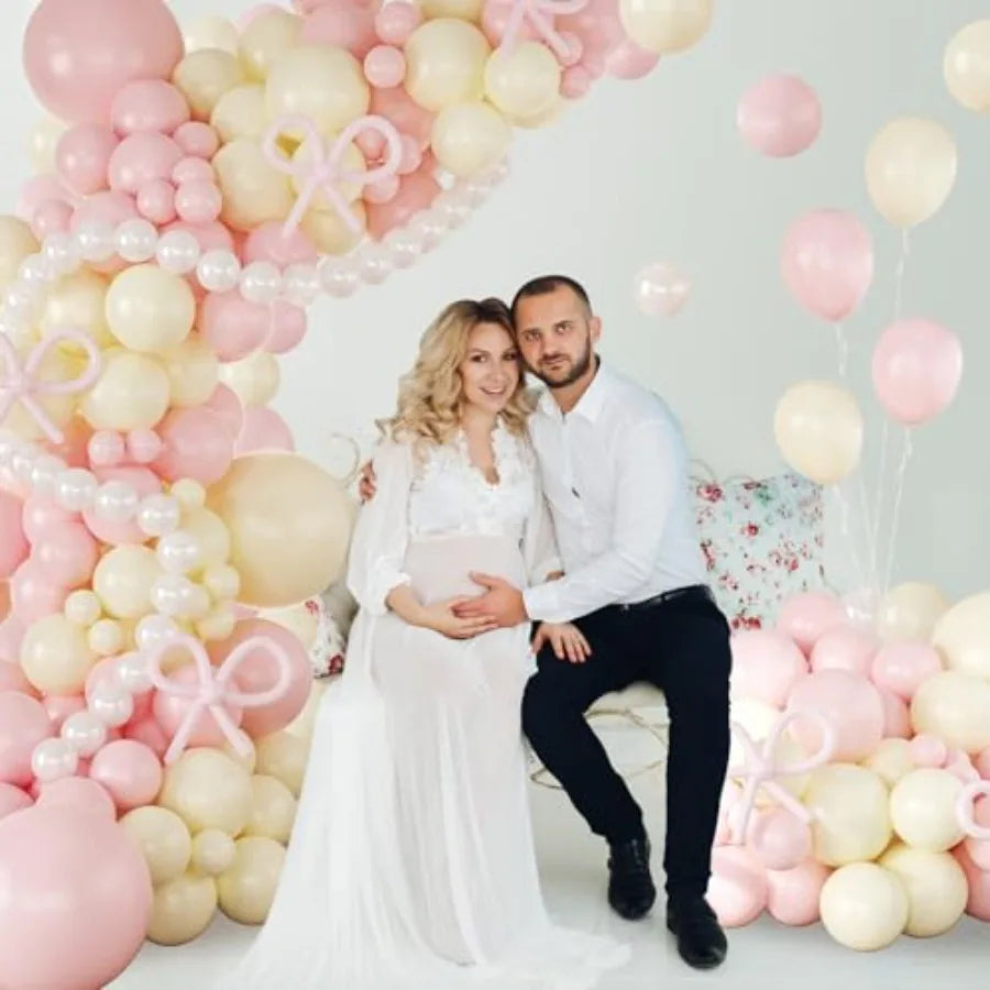 Pearl Balloon Arch Garland Kit With Coquette Bows For Weddings